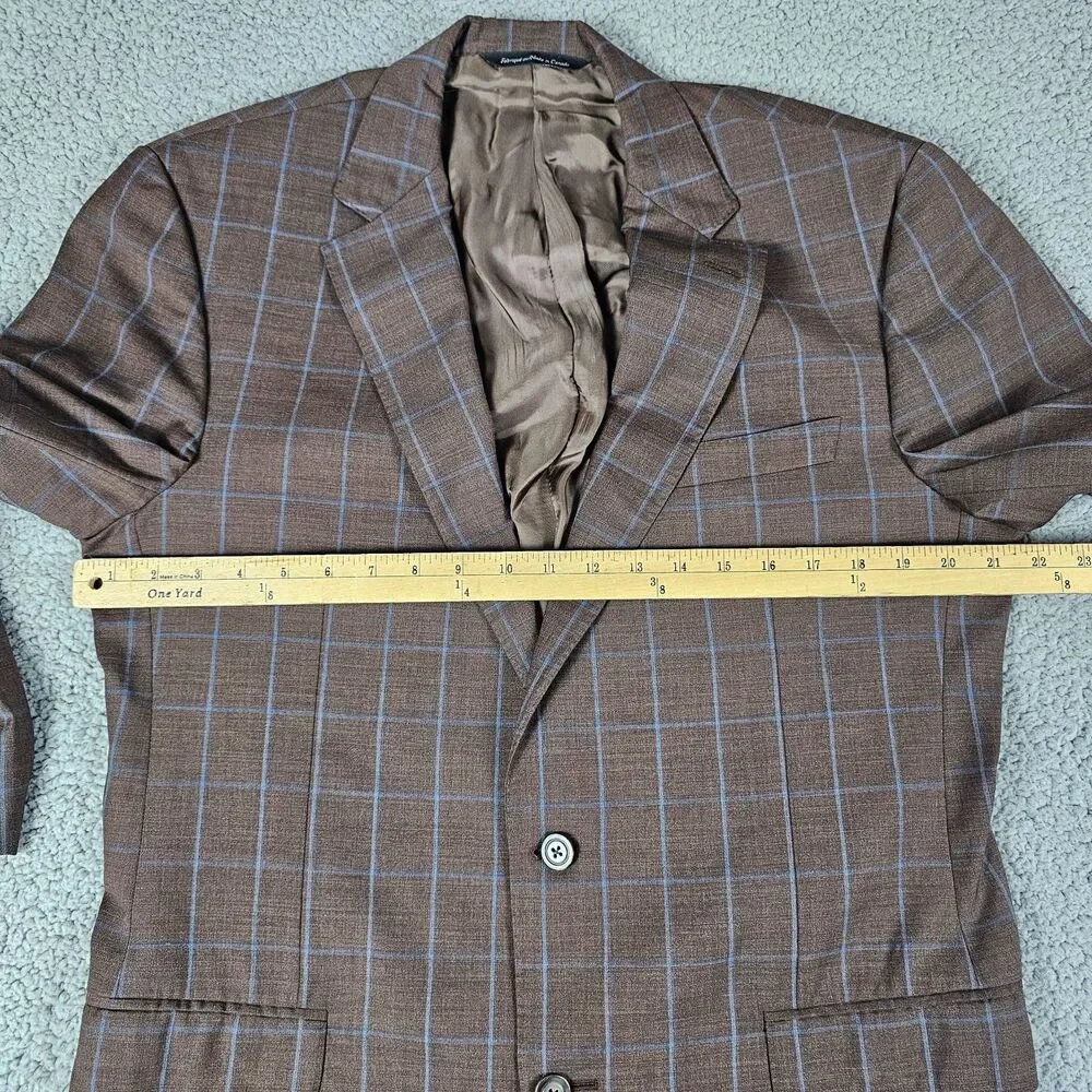 Samuelsohn Sport Coat Blazer Mens 42L Brown Greenwich Italian Wool Windowpane